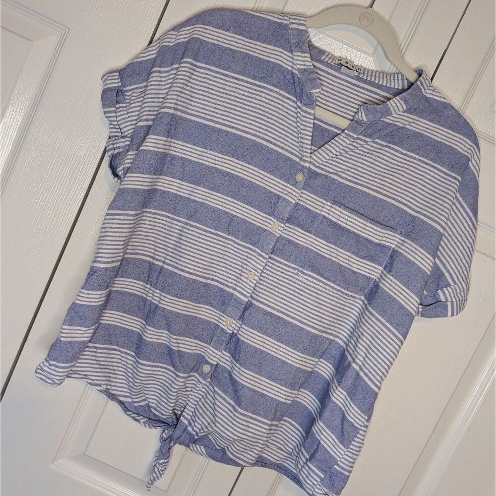Dash Blue White Stripe Short Sleeve Button Up XL Summer Vacation Coastal Beachy